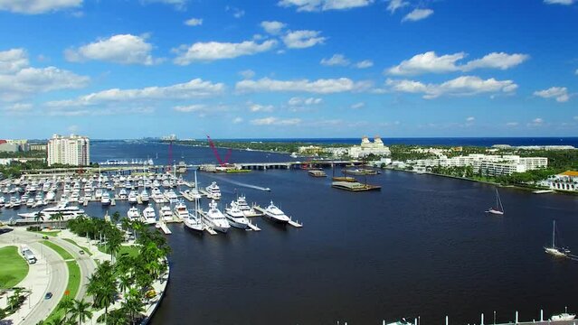 West Palm Beach aerial view from drone, Florida. City center and skyscrapers on a sunny day