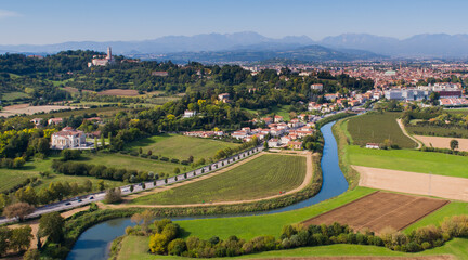 Fototapeta na wymiar Aerial view of Vicenza - La Rotonda - Monte Berico - Basilica Palladiana