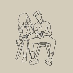 line art design showing a person talking while sitting relaxed