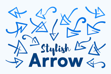 Stylish arrow hand drawing vector objects with modern and trendy triangle head style direction