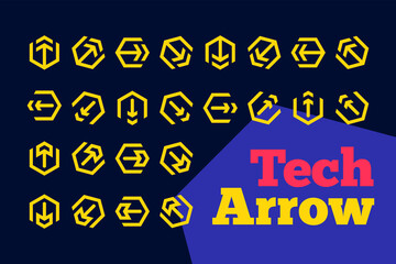 Tech arrow set with multiple direction in dark blue background.