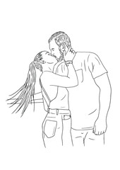 Sketch of couple kissing each other.