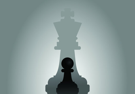 Black chess pawn with king's shadow concept of successful and ambitious vision illustration vector.