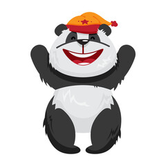 The panda character in a cute sleep cap. Vector illustration. The card.