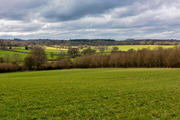 Rolling hills of Kent between Penshurst and Chiddingstone in early spring