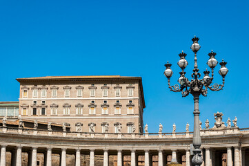 The papal apartments of the Vatican Palace where the Pope holds his traditional speech for the people gathered at St Peter's Square - obrazy, fototapety, plakaty