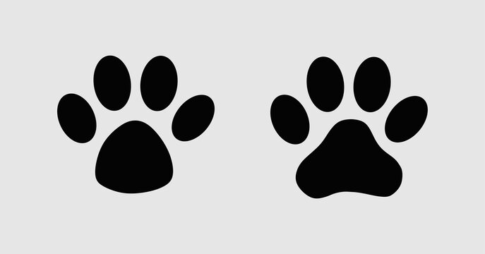 Dog and cat paw prints collection, paw icon set black icon	