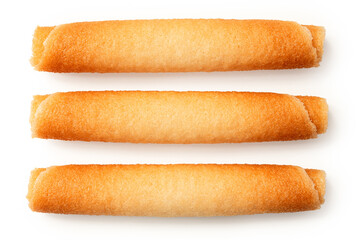 Belgian tuile biscuit curls. Top view.