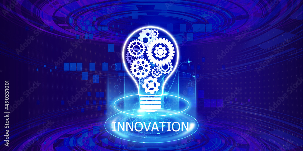Poster concept new idea concept with innovation and inspiration, innovative technology in science and commu