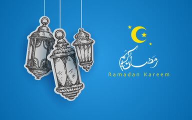 Ramadan Kareem. islamic design with beautiful paper cut lanterns.