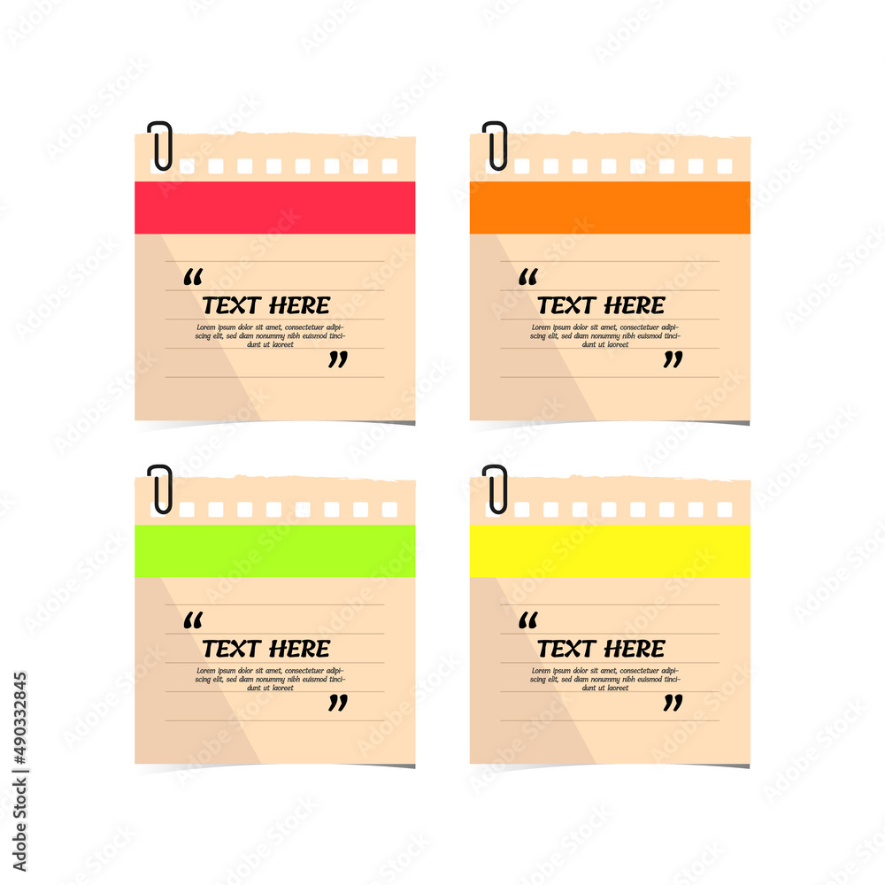 Poster text box design with note papers design collection