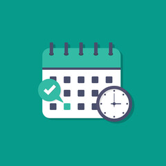 Calendar deadline with check and clock flat design vector - obrazy, fototapety, plakaty