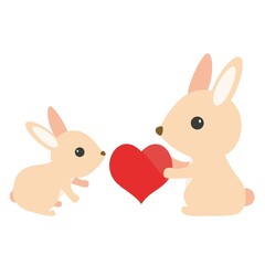 Obraz na płótnie Canvas 子ウサギに愛情を与える親ウサギ
