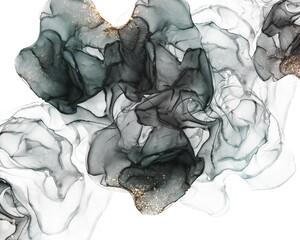 Abstract dark green grey liquid fluid art alcohol inks splash background with gold shimmer 