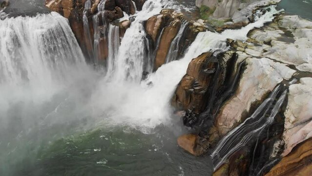 Shoshone waterfalls, Idaho. Aerial overhead view from drone