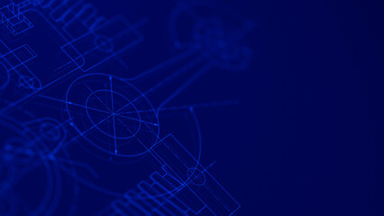 Blueprints engineer technician design drawing mechanical gear engineering Engine factory Industry Industrial technology project abstract presentation cover banner background. 3d rendering.