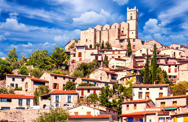 Rural village located on top of a hill