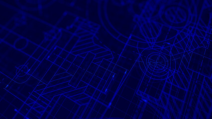 Blueprints engineer technician design drawing mechanical gear engineering Engine factory Industry Industrial technology project abstract presentation cover banner background. 3d rendering.