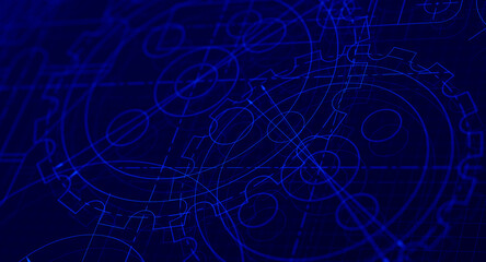 Blueprints engineer technician design drawing mechanical gear engineering Engine factory Industry Industrial technology project abstract presentation cover banner background. 3d rendering.
