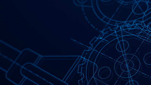Blueprints engineer technician design drawing mechanical gear engineering Engine factory Industry Industrial technology project abstract presentation cover banner background. 3d rendering.
