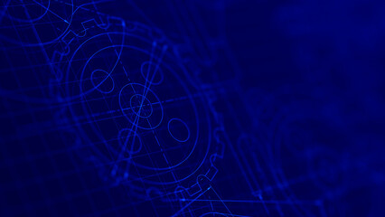 Blueprints engineer technician design drawing mechanical gear engineering Engine factory Industry Industrial technology project abstract presentation cover banner background. 3d rendering.