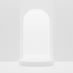 white cylinder display abstract minimal geometric podium product package mock up presentation show cosmetic stage pedestal platform studio background. 3d rendering.