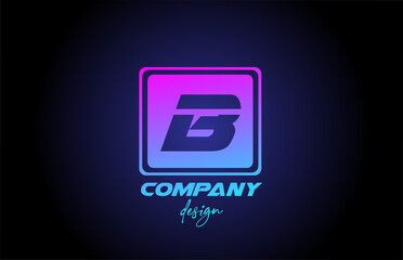 B pink blue alphabet letter logo icon with square design. Creative template for company and business
