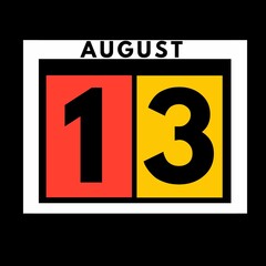 August 13 . colored flat daily calendar icon .date ,day, month .calendar for the month of August , August month