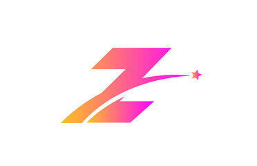 pink star Z alphabet letter logo icon design with swoosh. Creative template for company and business