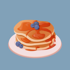 Pancakes with blueberrys and maple syrup