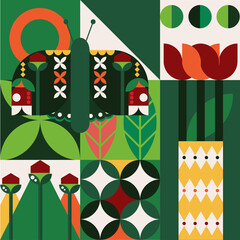 Neo Geo moth butterfly flowers world women's day postcard for book postcard poster