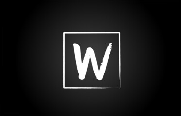 W grunge alphabet letter logo icon with square. Creative template design for business and company in white and black