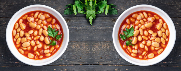 bean tomato sauce beans healthy food fresh portion healthy meal diet snack on the table copy space...