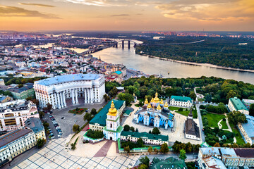 St. Michael Golden-Domed Monastery, Ministry of Foreign Affairs and the Dnieper River in Kiev, Ukraine before the war with Russia