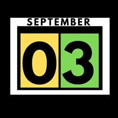 September 3 . colored flat daily calendar icon .date ,day, month .calendar for the month of September , September month