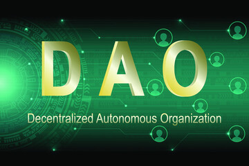 DAO, Decentralized Autonomous Organization abstract illustration concept for banner, website, landing page, ads, flyer template.