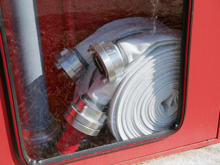 Hose in the firefighter box outdoors