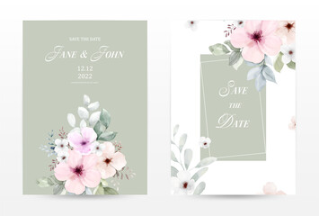 Watercolor flowers invitation template cards