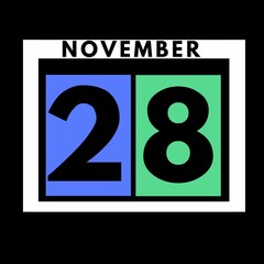 November 28 . colored flat daily calendar icon .date ,day, month .calendar for the month of November , November month