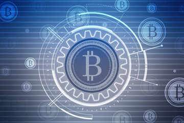 Global Abstract Bitcoin Crypto Currency Blockchain Technology World Map Background Illustration