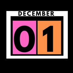 Fototapeta na wymiar December 1 . colored flat daily calendar icon .date ,day, month .calendar for the month of December , December month