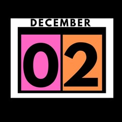 December 2 . colored flat daily calendar icon .date ,day, month .calendar for the month of December , December month