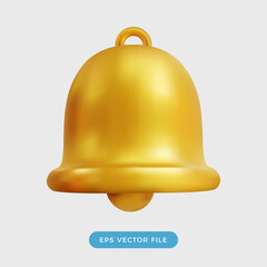 Fototapeta premium 3d notification gold bell icon isolated on white background. 3d render Realistic vector icon