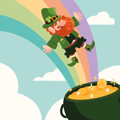 Obraz na płótnie Canvas happy leprechaun and cauldron