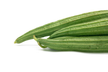 Fresh ridged gourd loofah on white background.