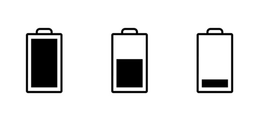 Battery flat line icons set. Battery with different levels of charge indicator. Simple flat vector illustration for web site or mobile app