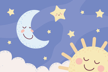 cute moon and sun