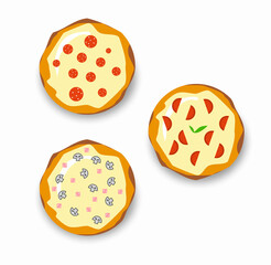 set of three pizzas vector