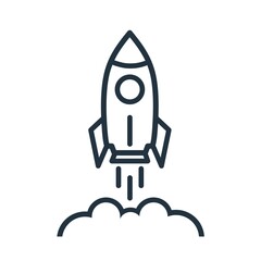 start symbol rocket line icon vector isolated on white background.