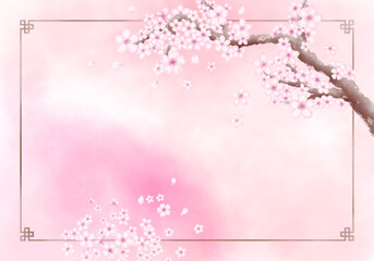 A cherry blossom hand painting with a space for typography, letters, and other paintings, or a graphic set against cherry blossoms on a spring day.